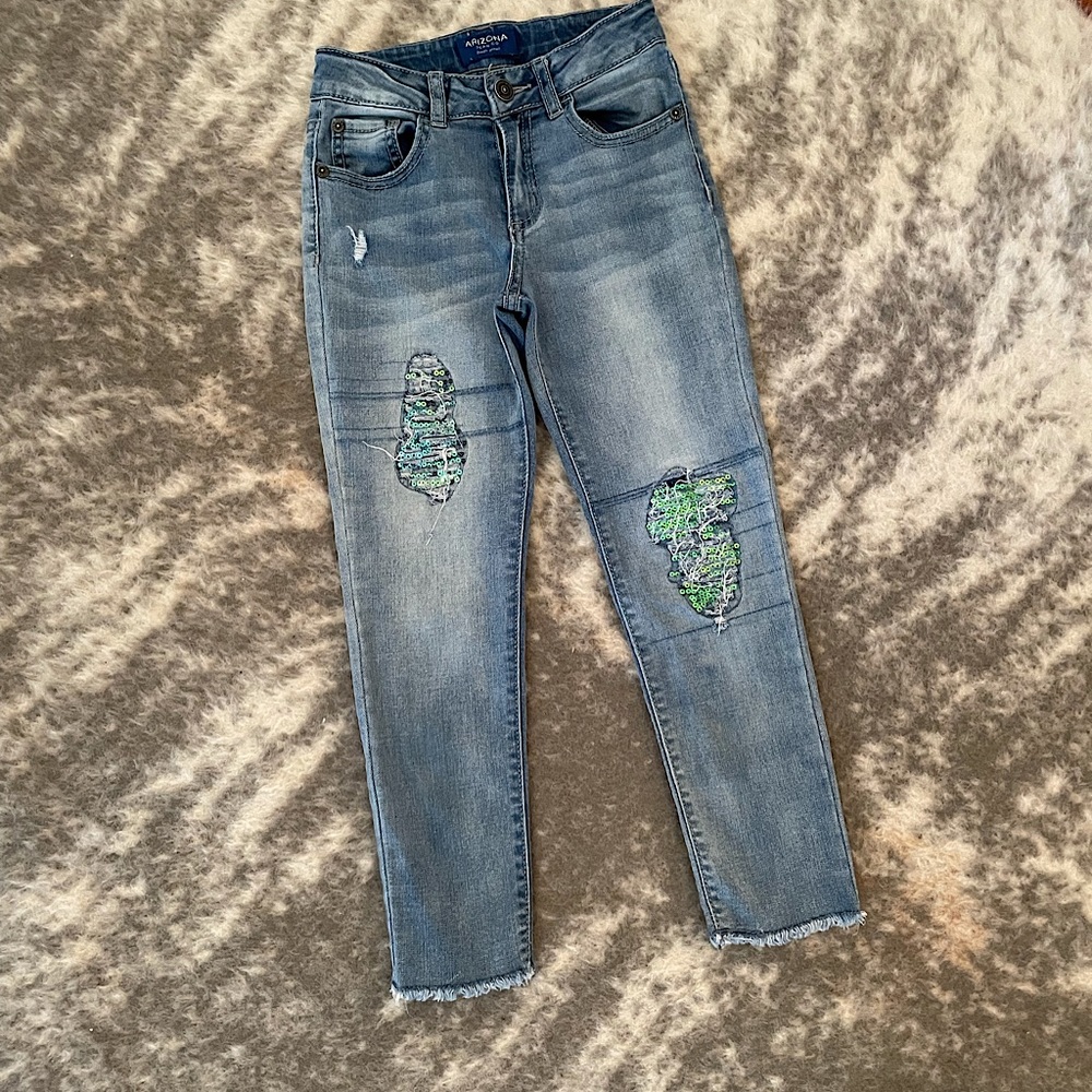 5/$25 Girls Distressed Sequin Skinny Jeans